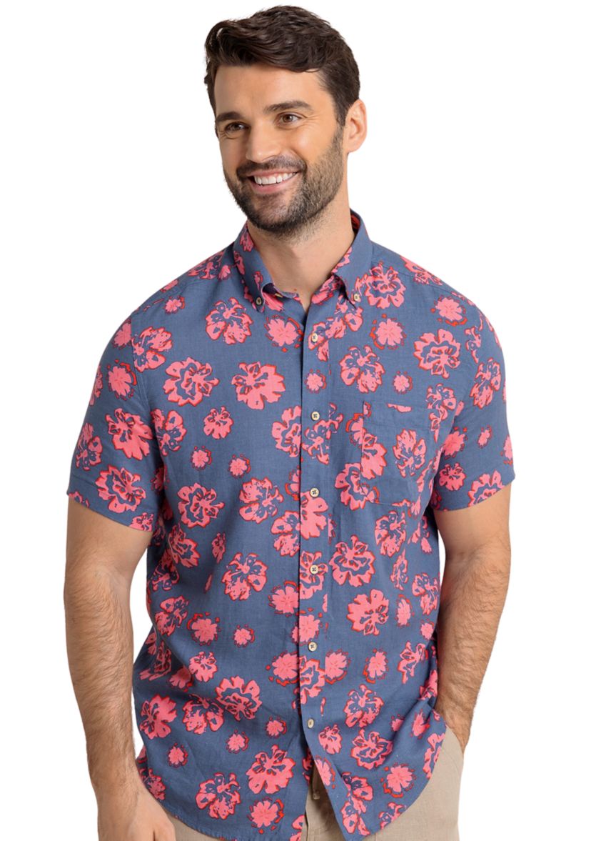Mens Blossom Bliss Linen Rayon Short Sleeve Shirt