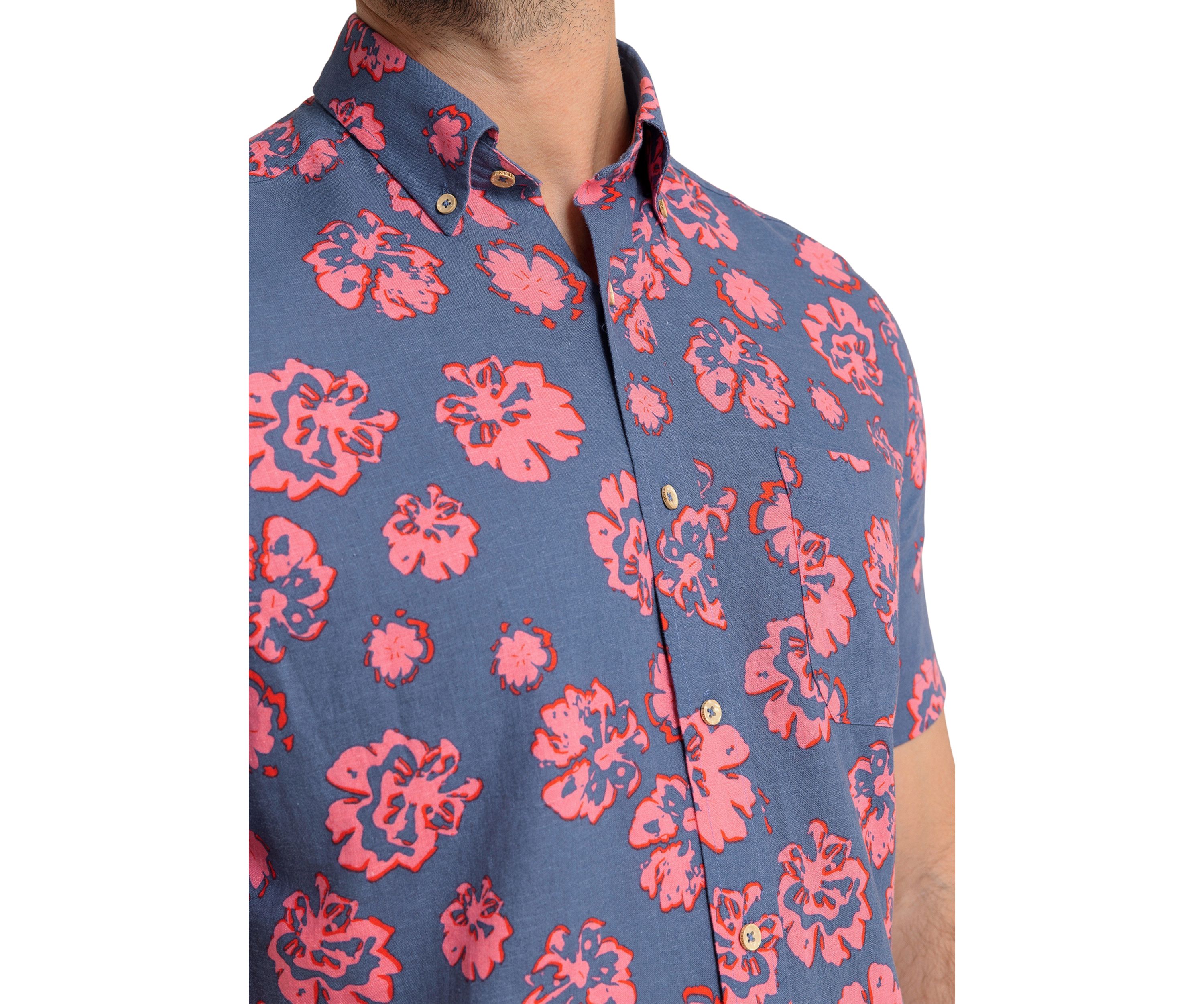 Mens Blossom Bliss Linen Rayon Short Sleeve Shirt