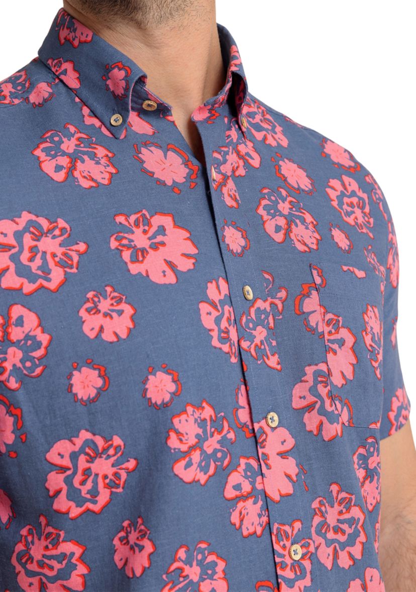 Mens Blossom Bliss Linen Rayon Short Sleeve Shirt
