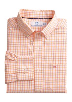Southern Tide Men's Turnberry Plaid Button Down Shirt, Peach, 2XL