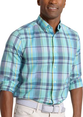 Southern Tide Men's Long Sleeve Crystal Cove Madras Plaid Sportshirt, Mint, 2XL