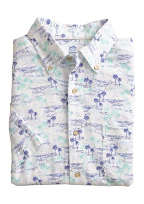Southern Tide Men's Short Sleeve LR Ocean Getaway Sportshirt, White, 2XL