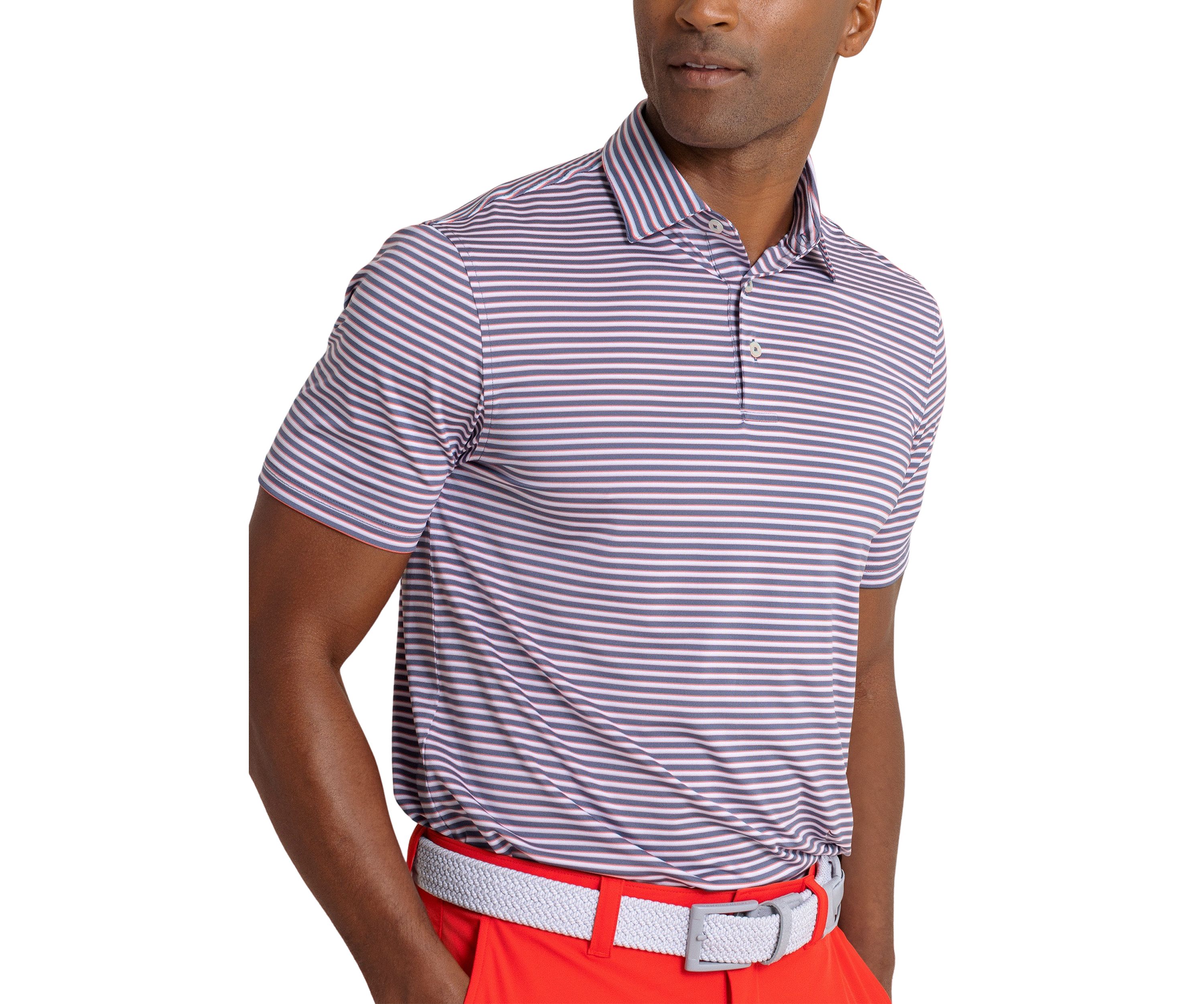 Short Sleeve Driver Caravel Stripe Polo Shirt
