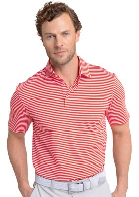 Southern Tide Men's Short Sleeve Driver Caravel Stripe Polo Shirt, Red, Medium