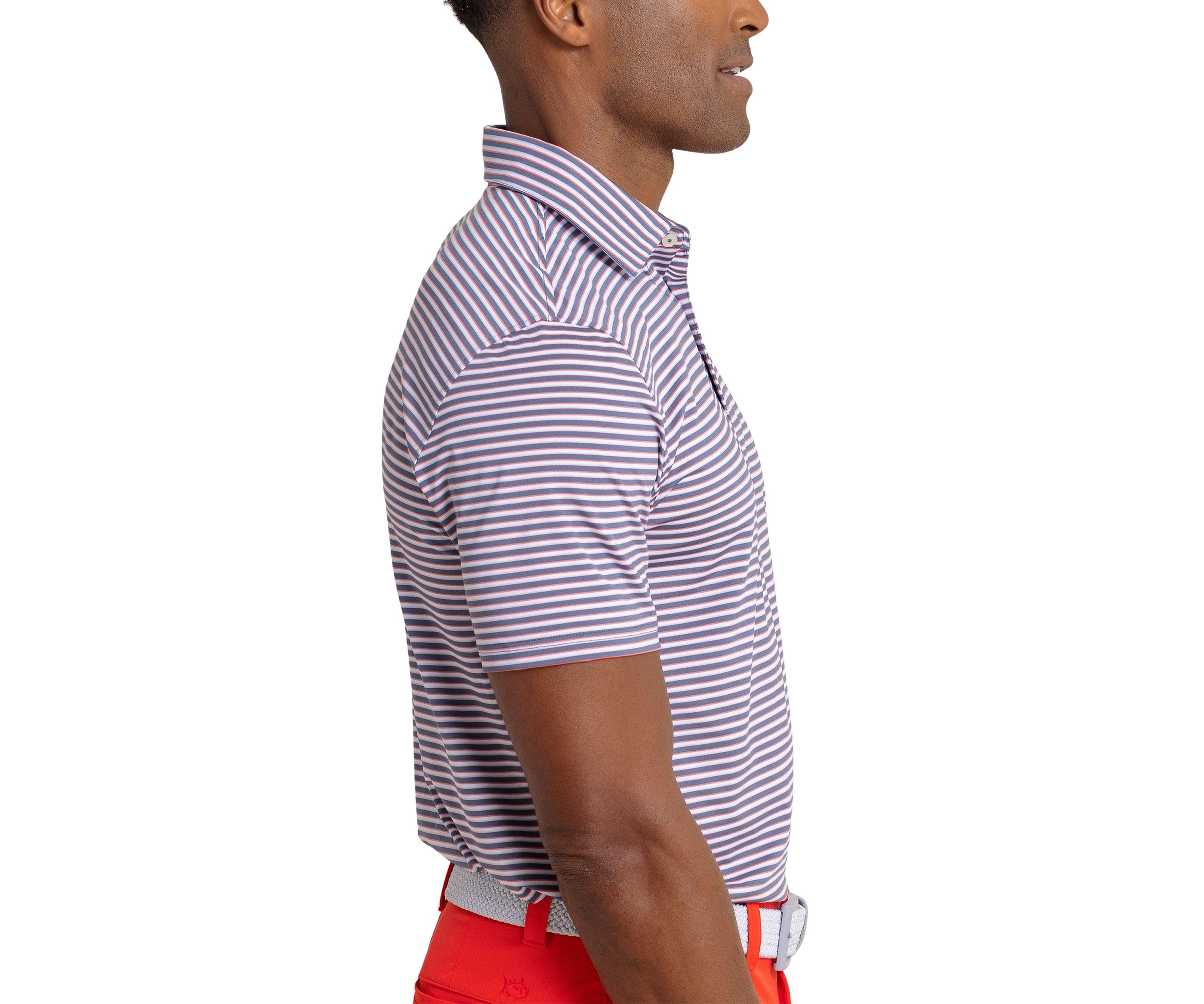 Short Sleeve Driver Caravel Stripe Polo Shirt