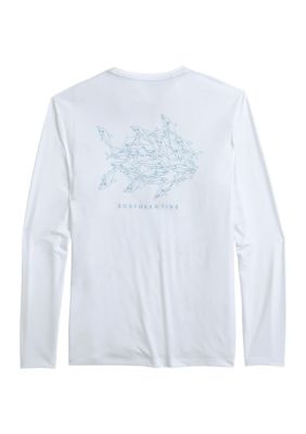 Southern Tide Men's Long Sleeve Swarming Sharks Graphic T-Shirt, White, 2XL
