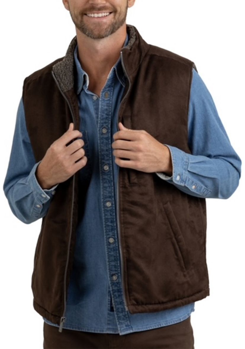 Rainforest Nubuck Sherpa Lined Micro Suede Vest 