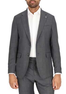 Scotch & Soda Men's Windowpane Printed Suit Jacket, Grey, 40 Regular