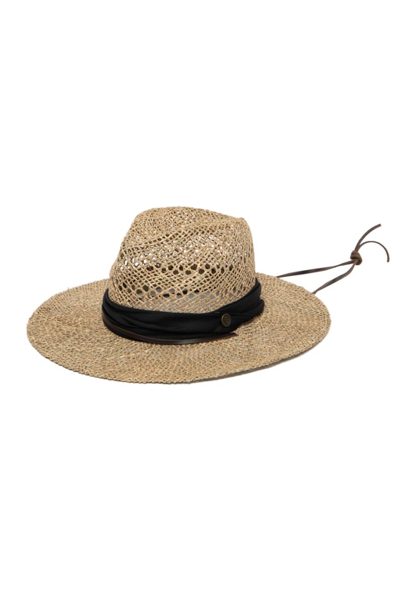 Free People X San Diego Hat Company Seagrass fedora with shell trim Seagrass Straw Safari Fedora Hat – Village Hat Shop main image 4