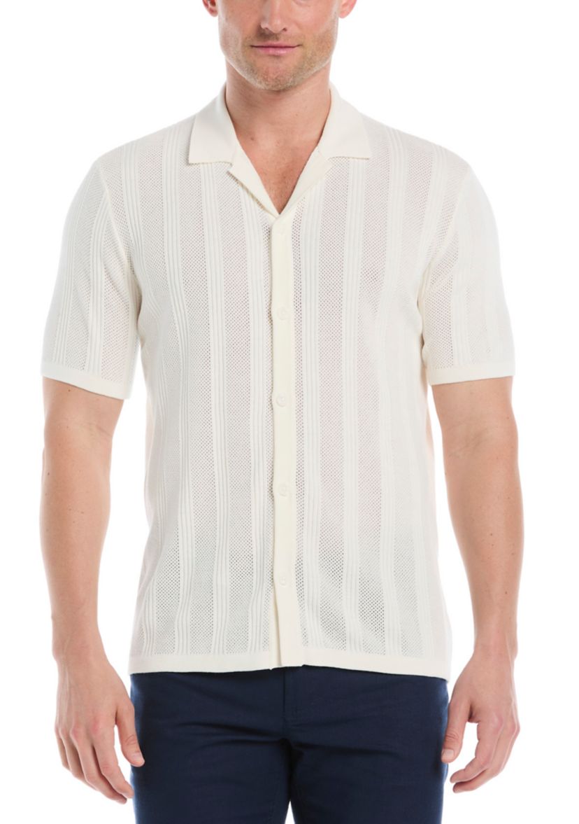Mens Mesh Stripe Coatfront Sweater