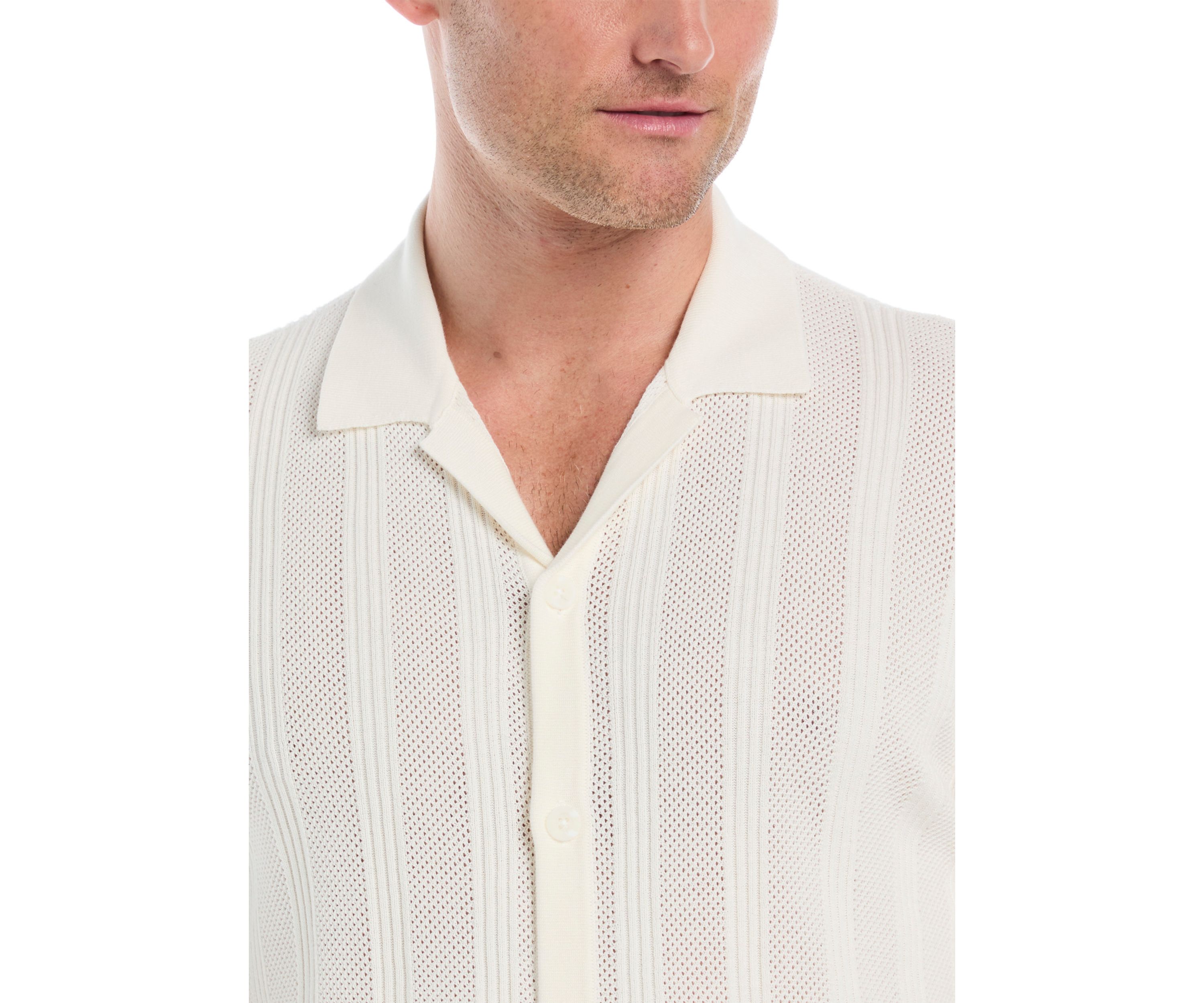 Mens Mesh Stripe Coatfront Sweater