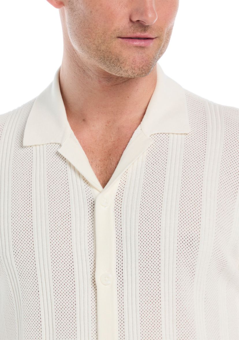 Mens Mesh Stripe Coatfront Sweater