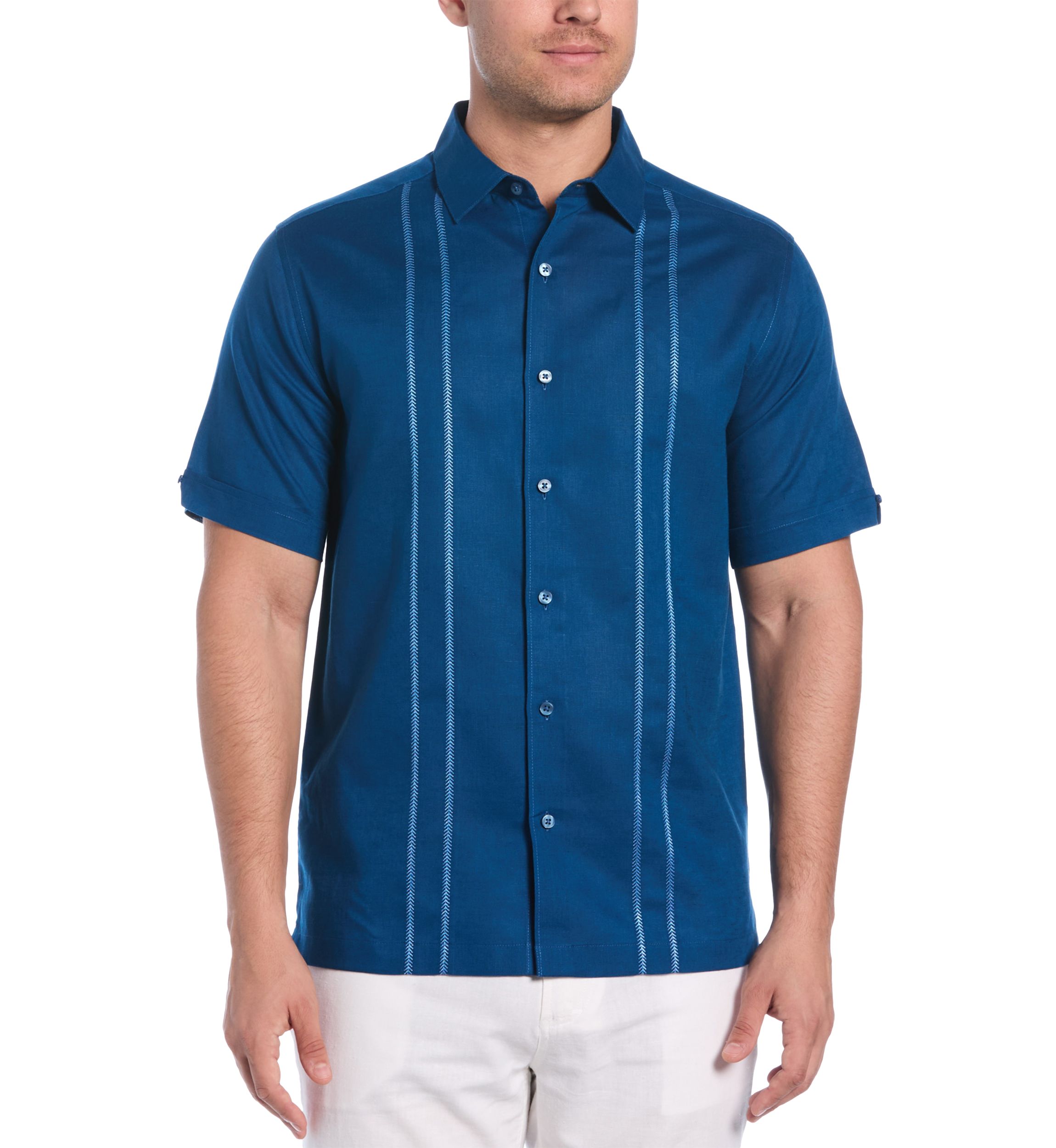 Mens Short Sleeve Panel Embroidered Shirt 