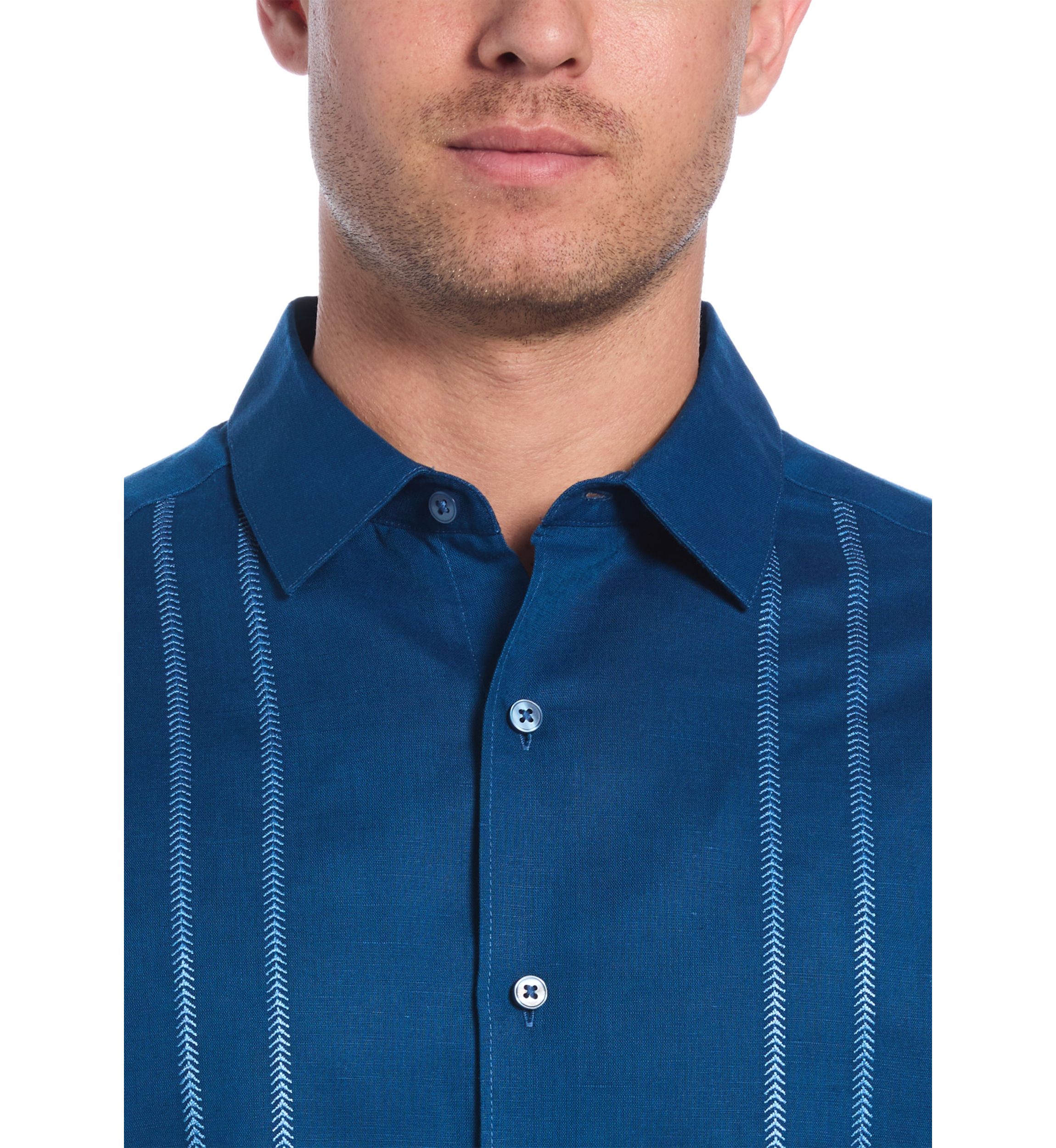 Mens Short Sleeve Panel Embroidered Shirt 