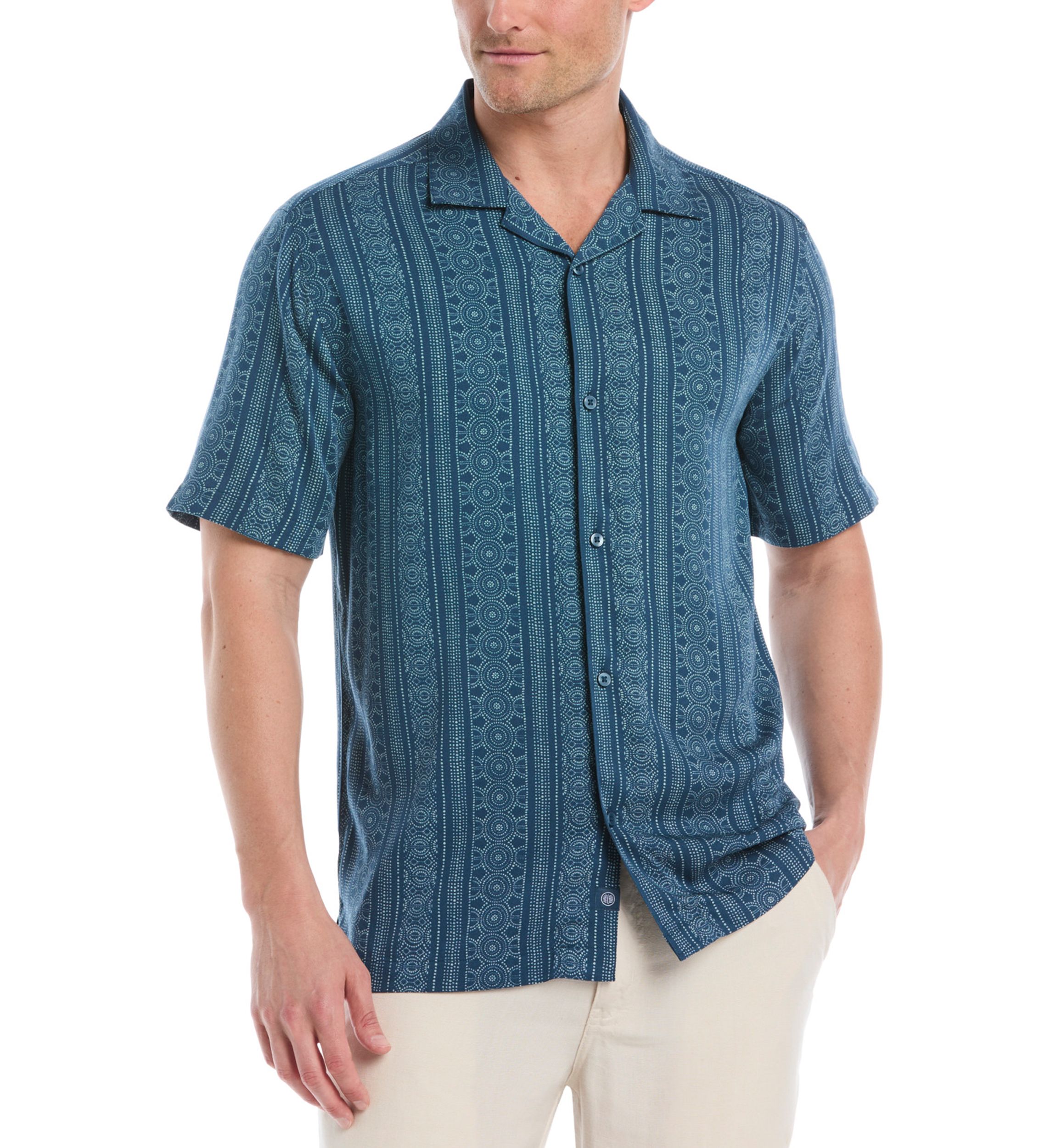 Mens Guaybera Printed Pocket Shirt