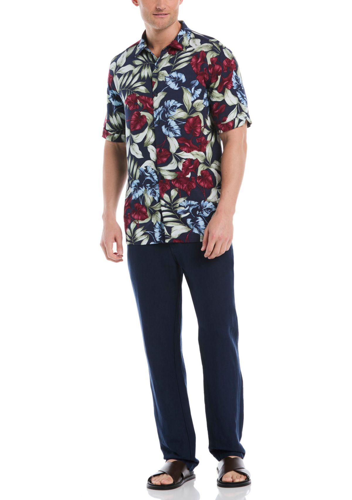 Mens Short Sleeve Floral Button Down Shirt 