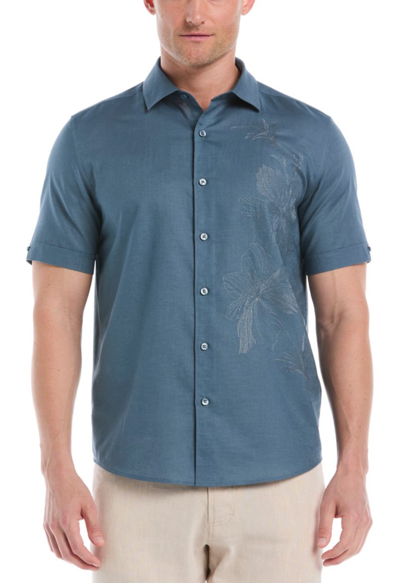Mens Floral Placement Embroidery Shirt