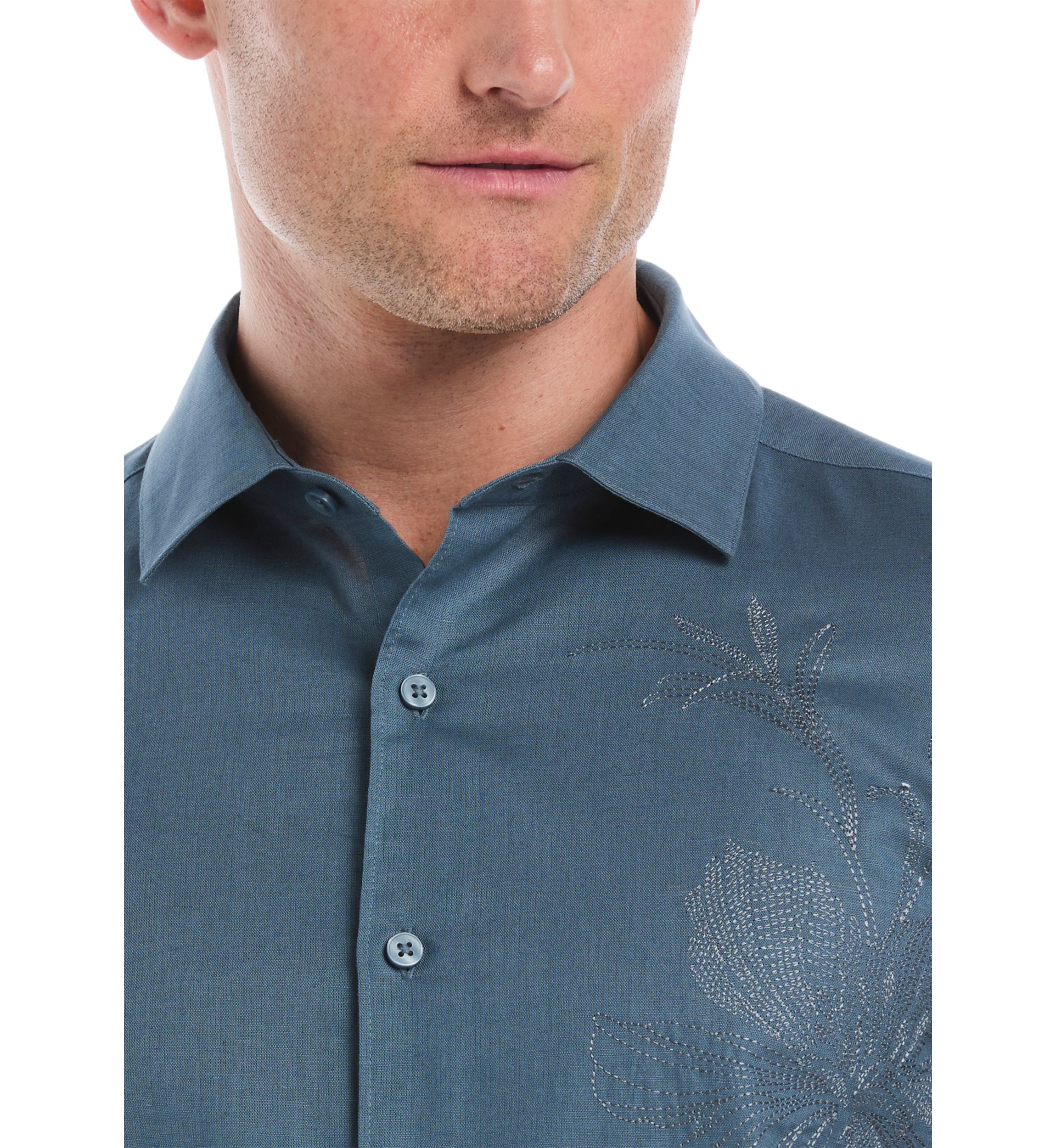 Mens Floral Placement Embroidery Shirt