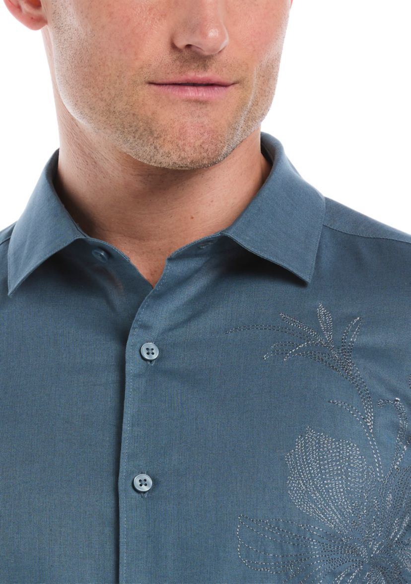 Mens Floral Placement Embroidery Shirt