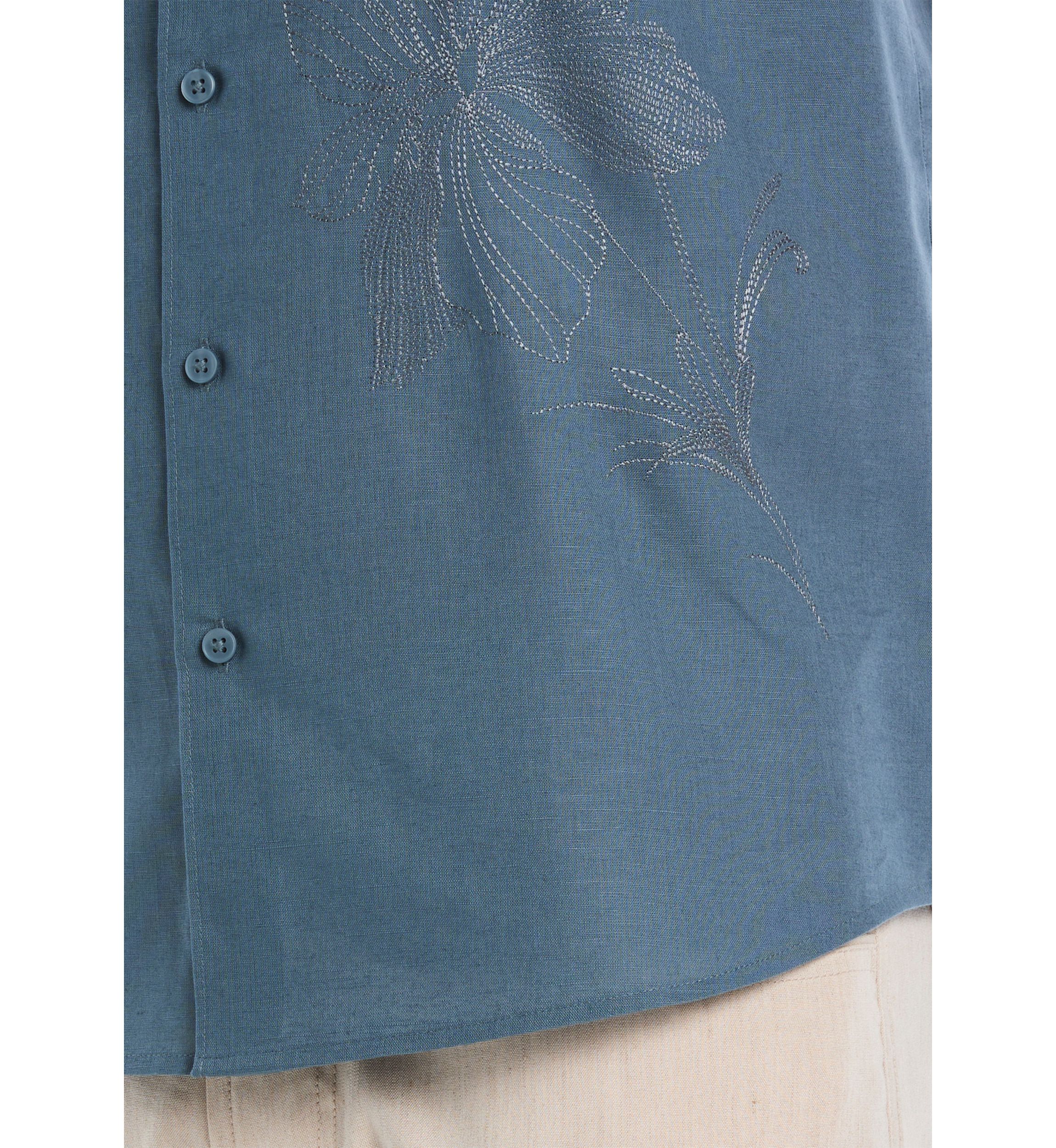 Mens Floral Placement Embroidery Shirt