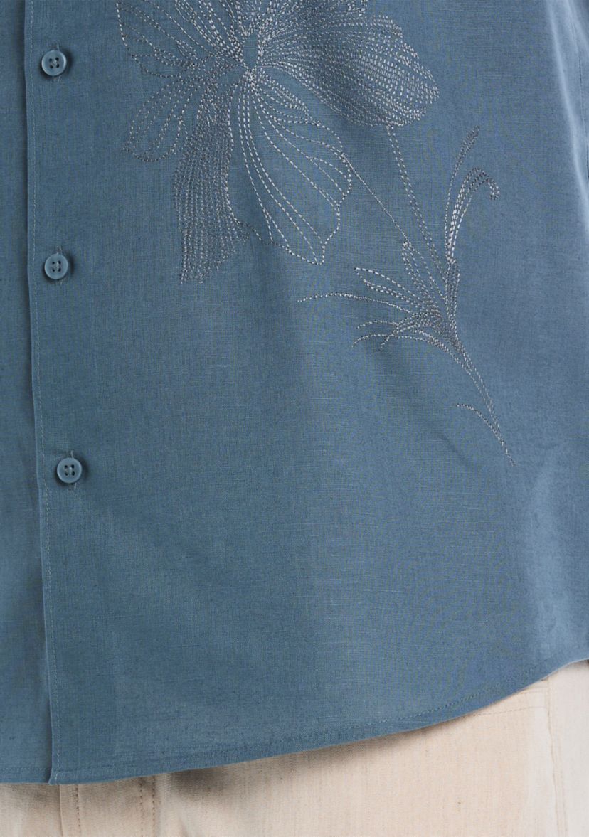Mens Floral Placement Embroidery Shirt