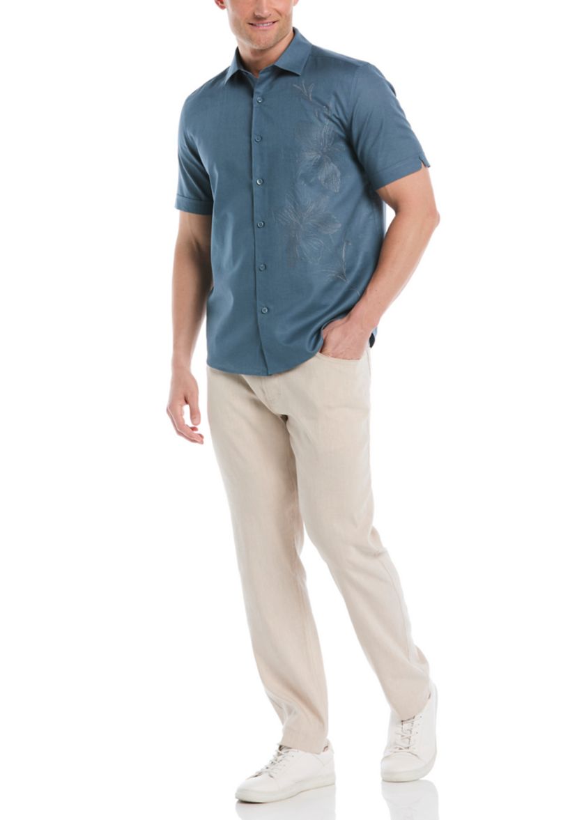 Mens Floral Placement Embroidery Shirt