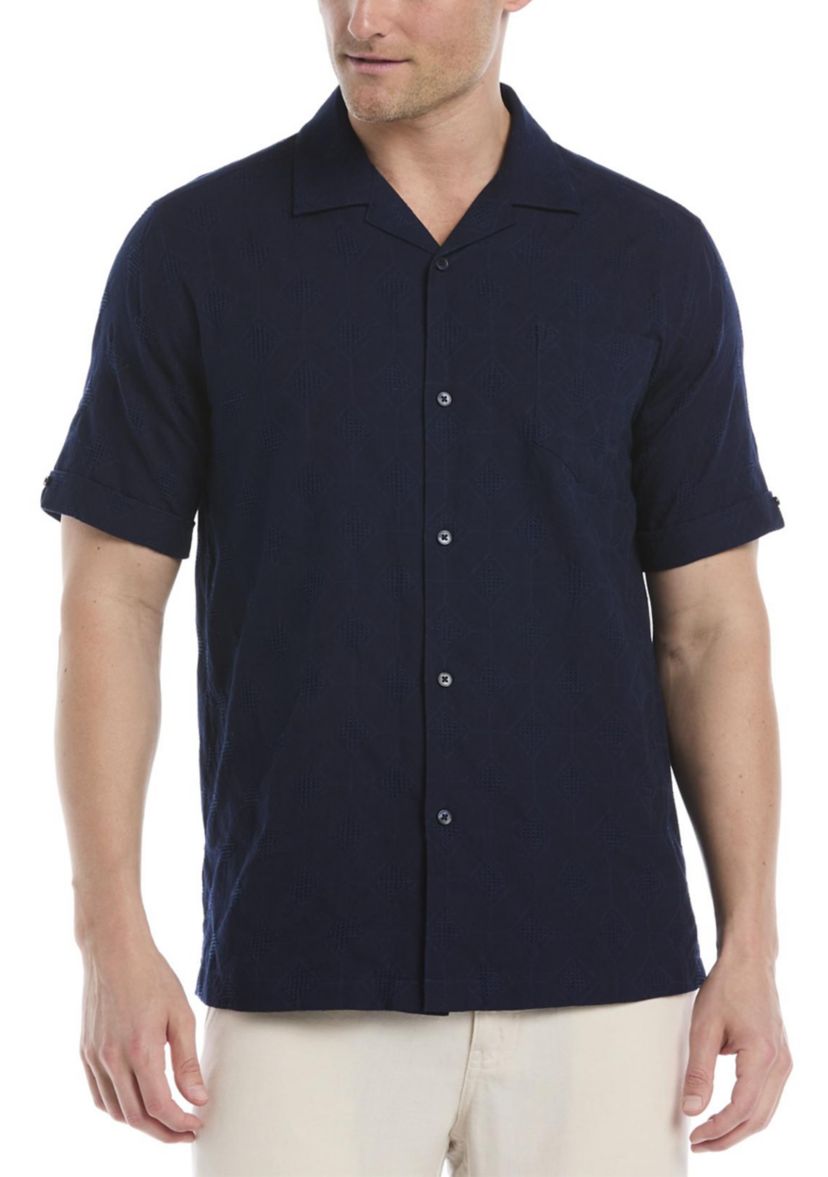 Mens Medallion Embroidered Dobby Shirt
