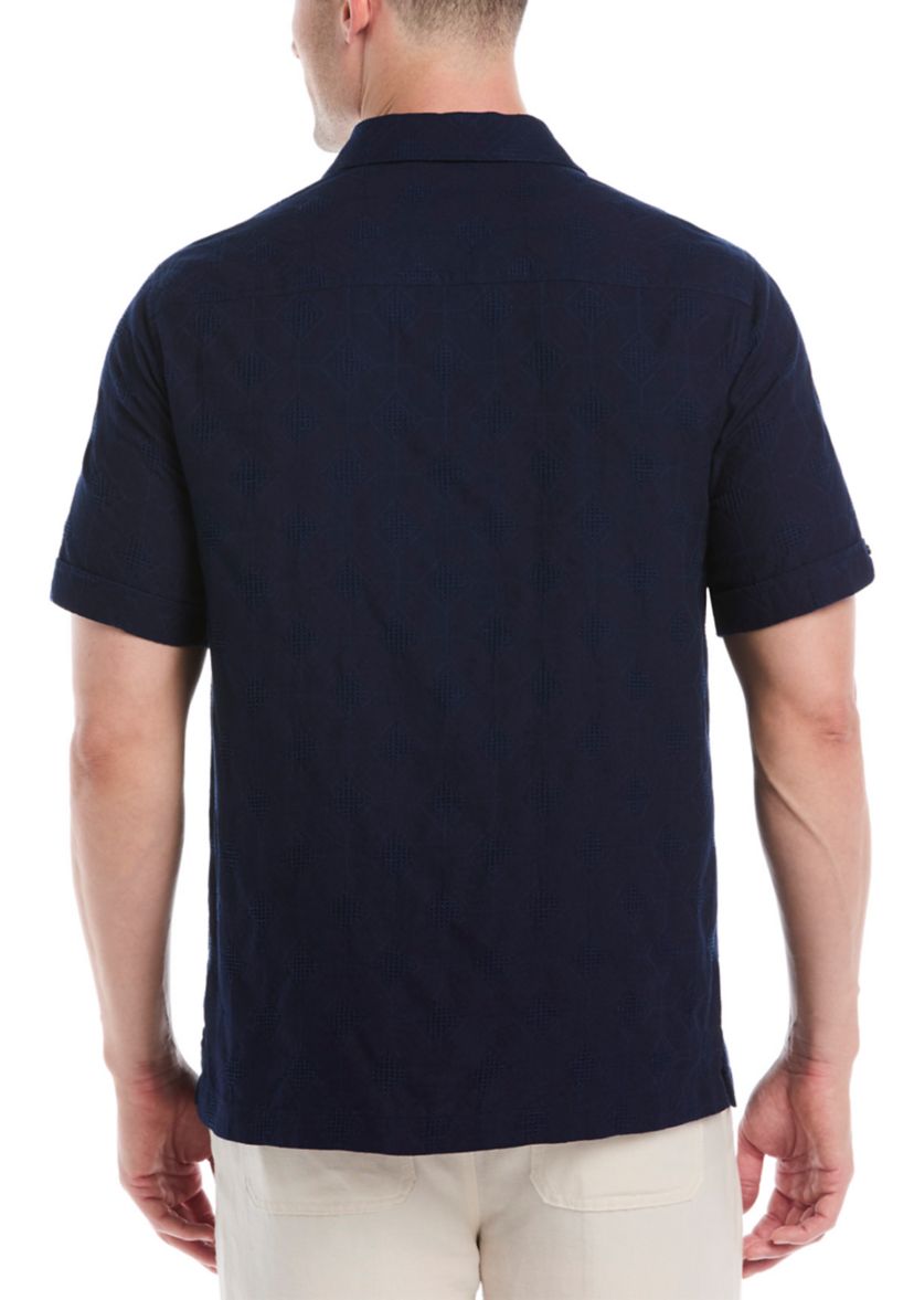 Mens Medallion Embroidered Dobby Shirt