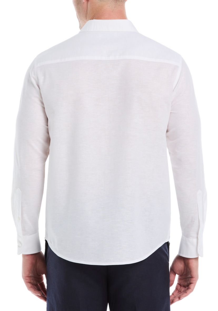 Floral Placement Print Linen Cotton Dress Shirt