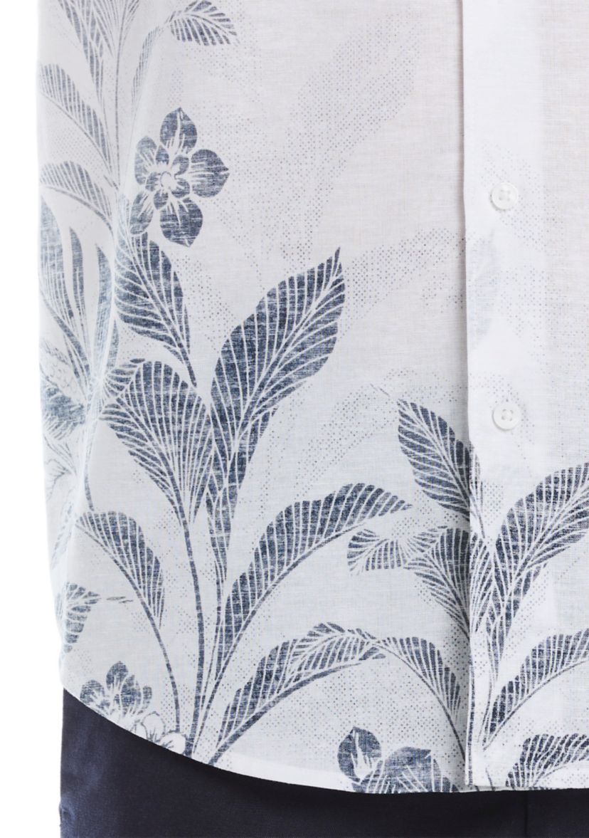 Floral Placement Print Linen Cotton Dress Shirt