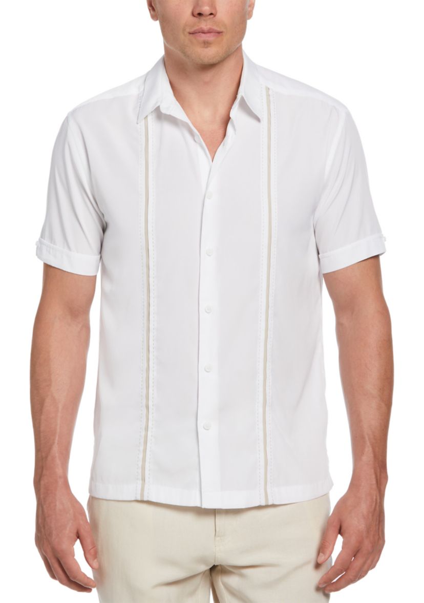 Pick Stitch Panel Short Sleeve Button-Down Shirt