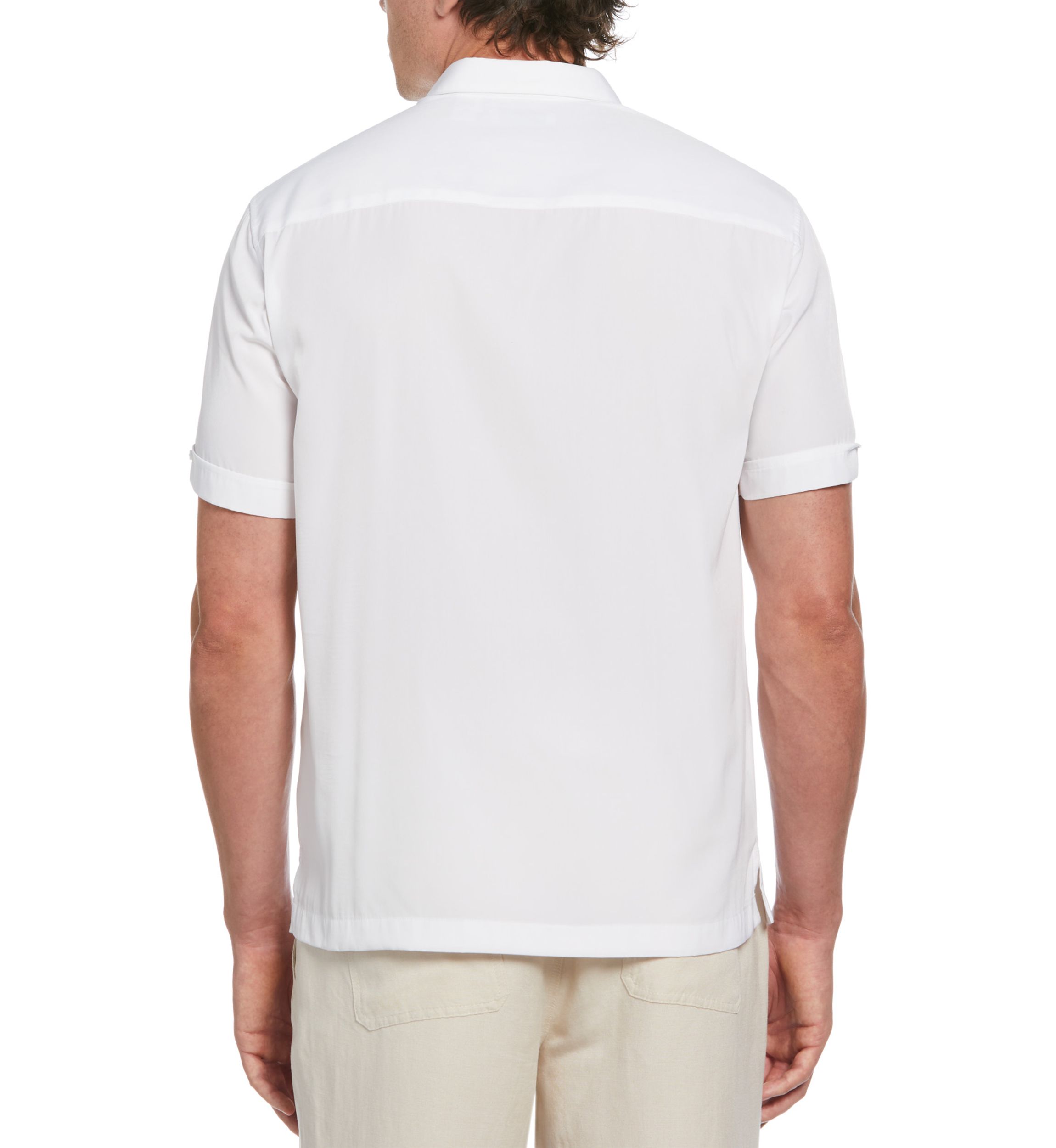 Pick Stitch Panel Short Sleeve Button-Down Shirt