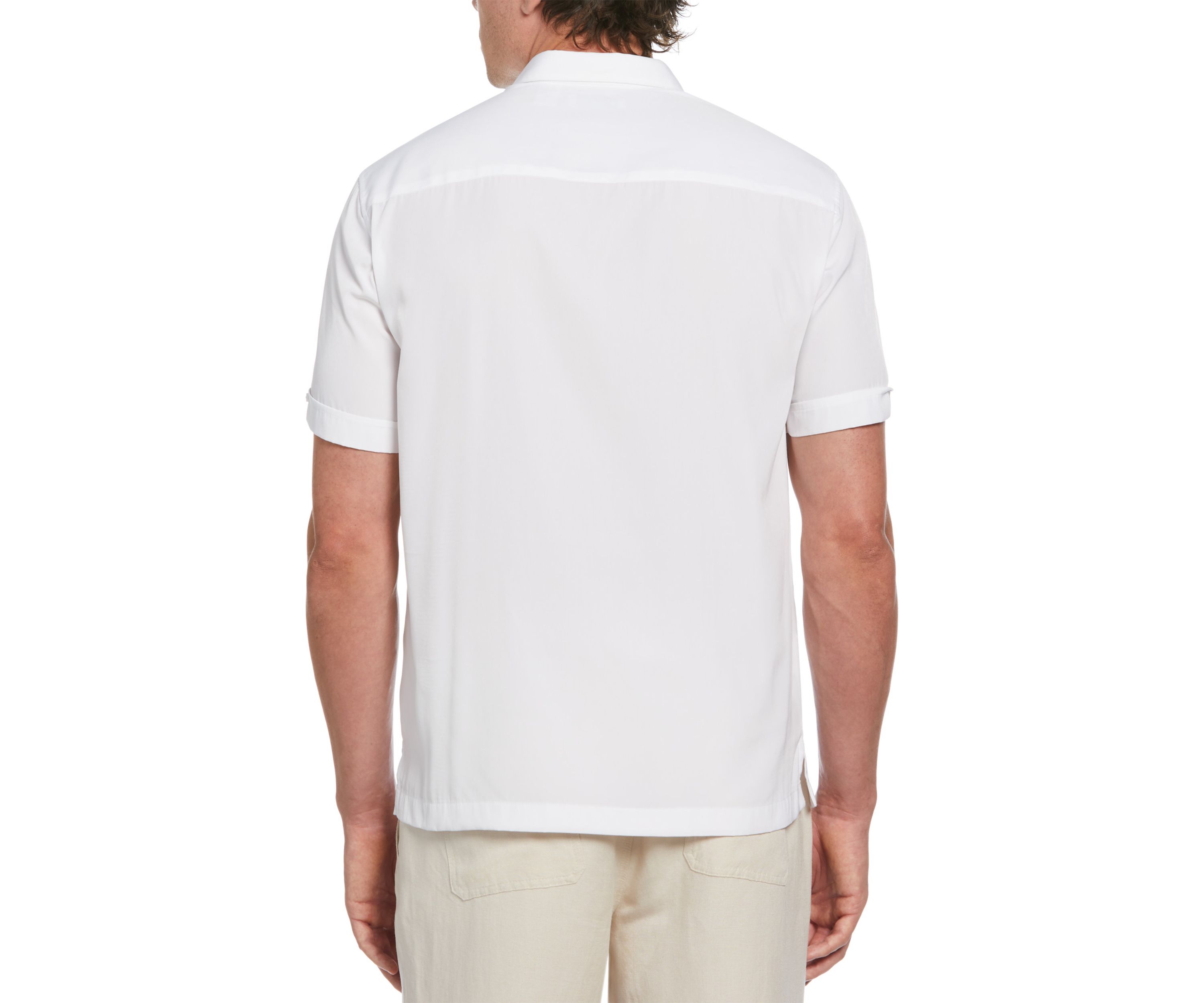 Pick Stitch Panel Short Sleeve Button-Down Shirt