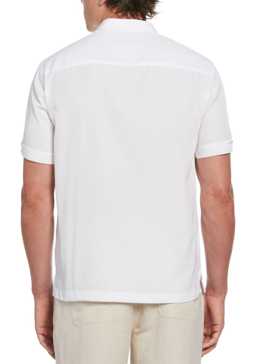 Pick Stitch Panel Short Sleeve Button-Down Shirt