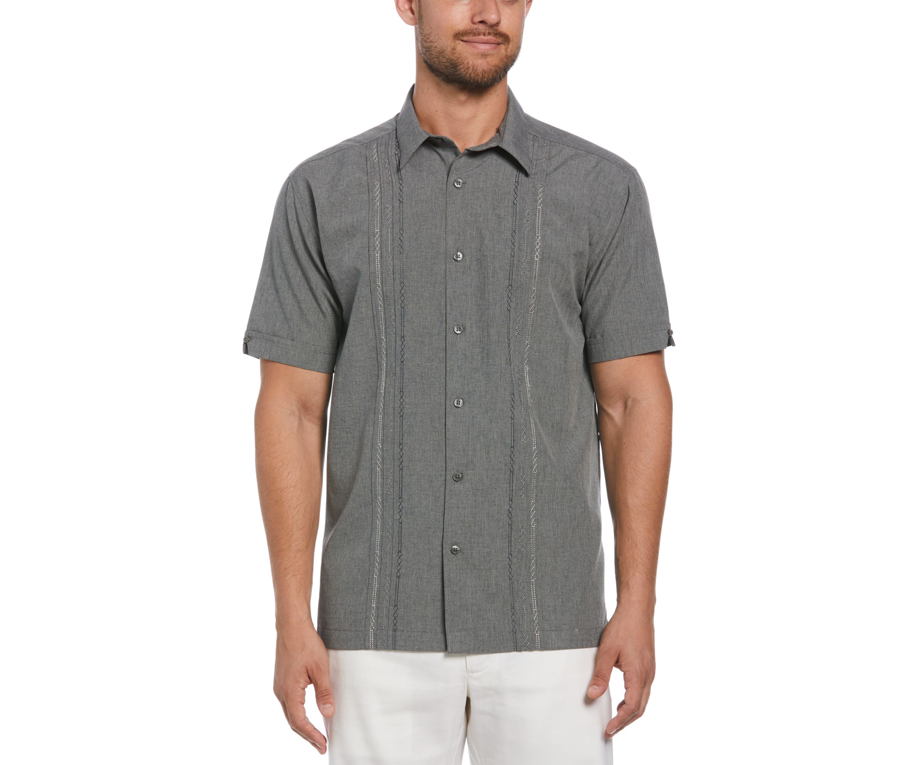 Geo Embroidered Panel Chambray Shirt