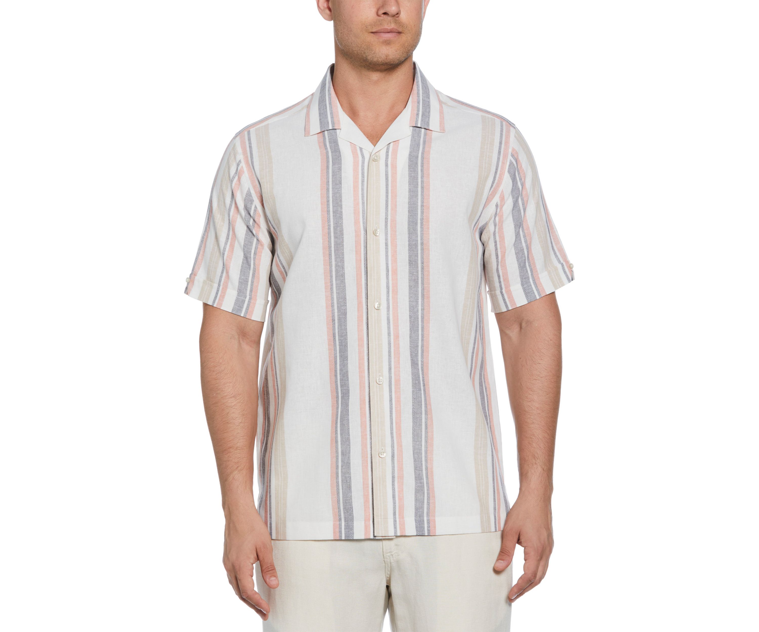 Mens Linen Blend Striped Panel Shirt