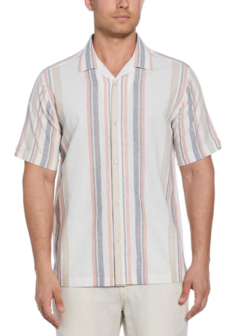 Mens Linen Blend Striped Panel Shirt