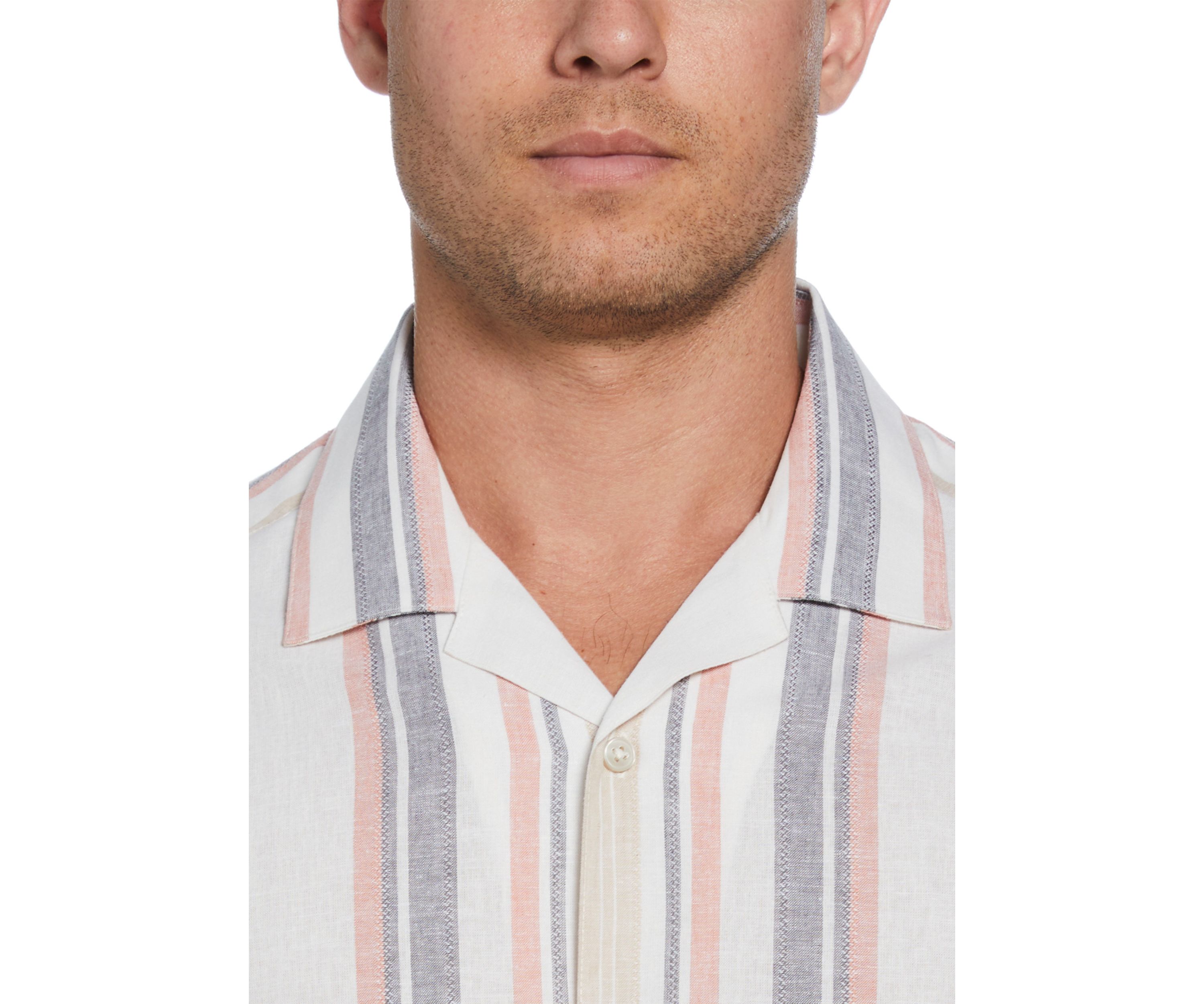 Mens Linen Blend Striped Panel Shirt