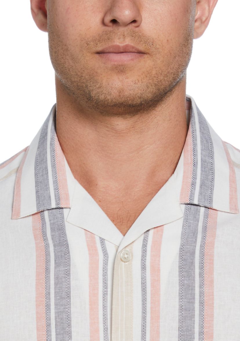 Mens Linen Blend Striped Panel Shirt