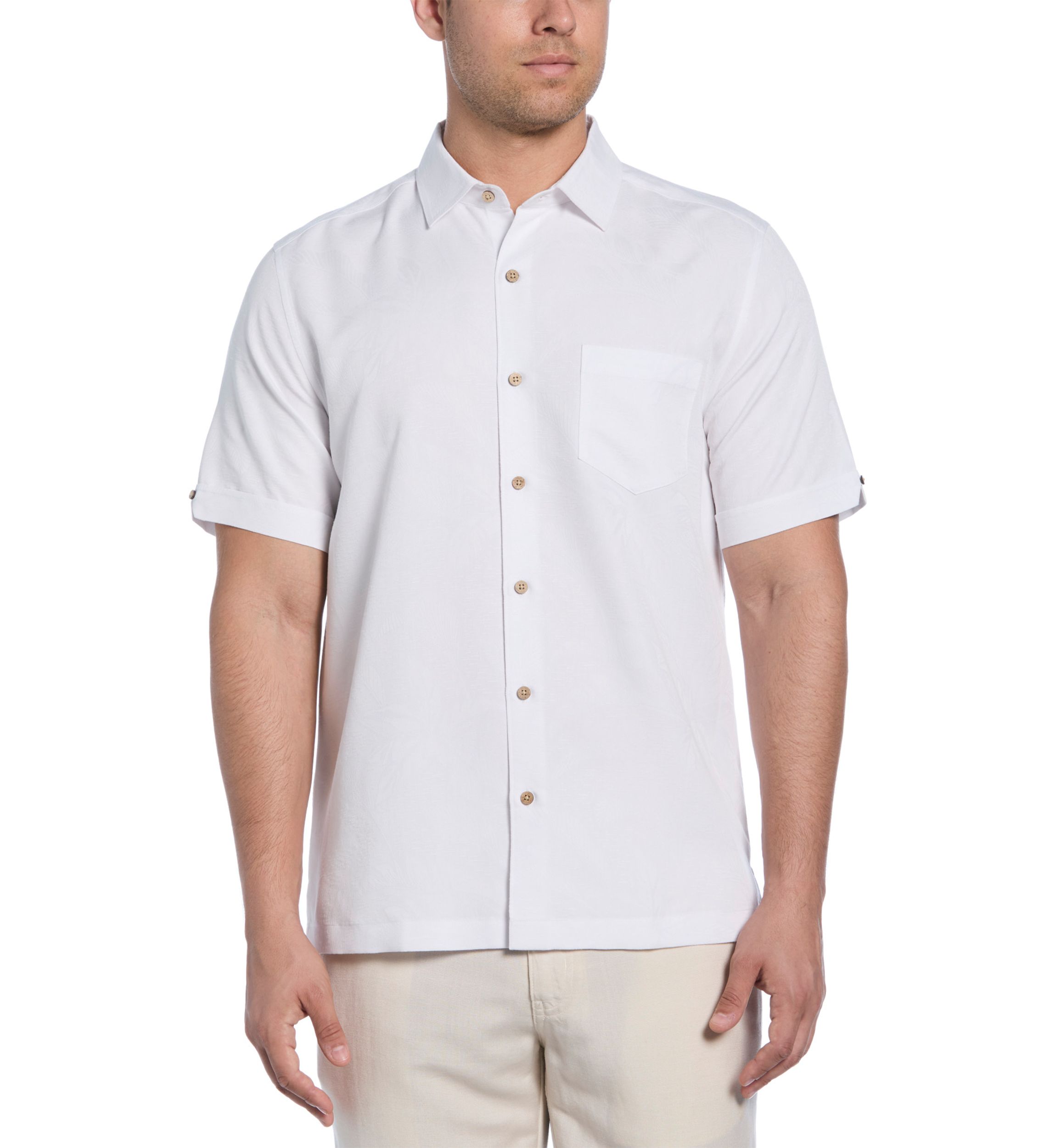 Mens Two-Tone One Pocket Floral Print Short Sleeve Button-Down Shirt