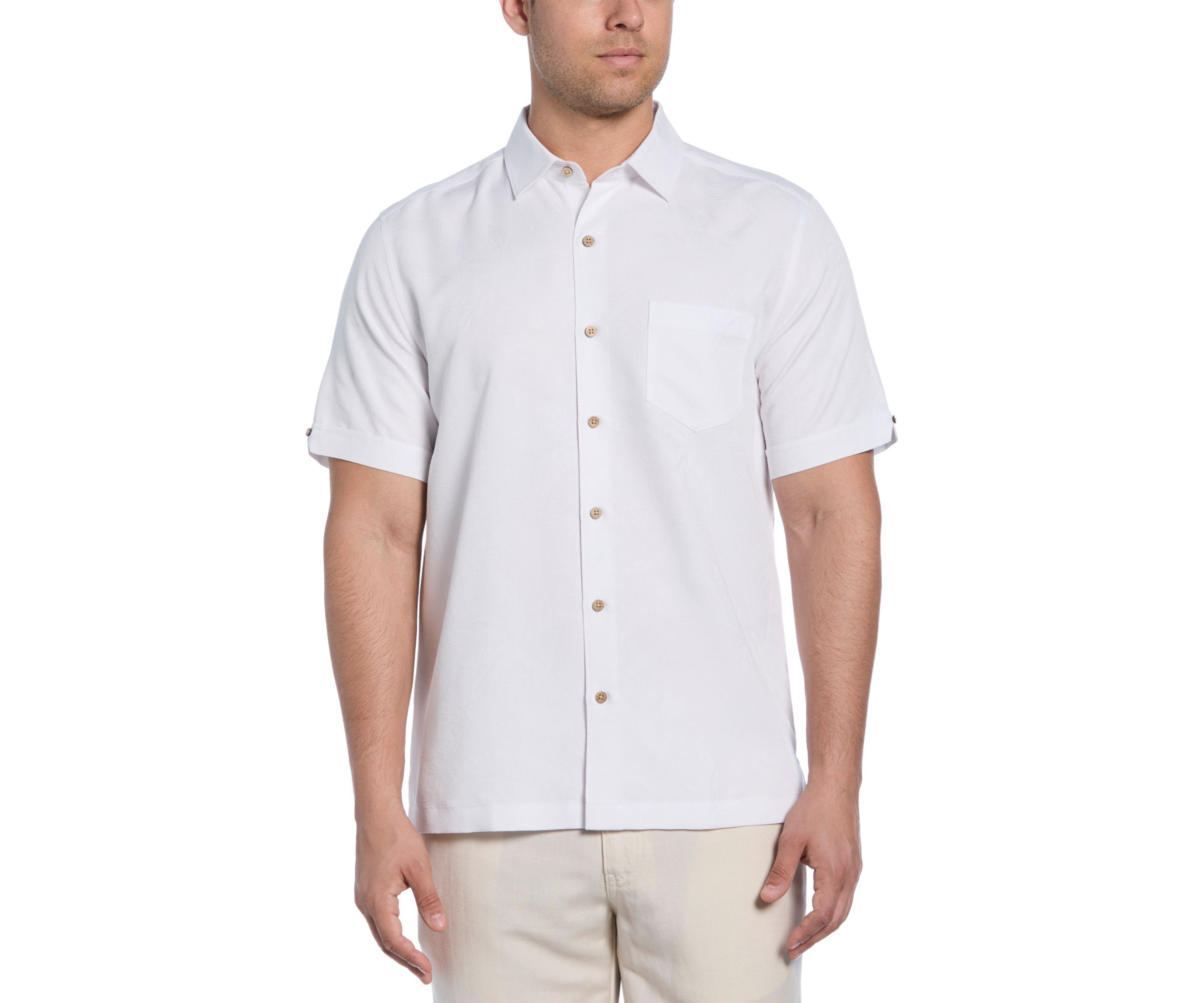 Mens Two-Tone One Pocket Floral Print Short Sleeve Button-Down Shirt