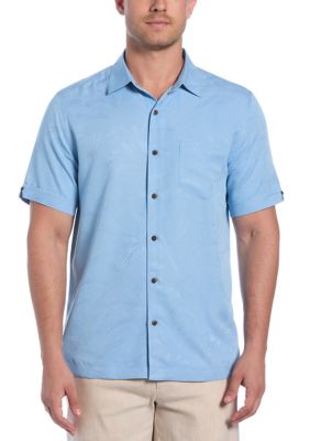 Cubavera Men's Two-Tone One Pocket Floral Print Short Sleeve Button-Down Shirt, Small