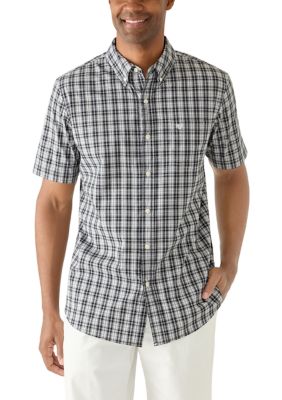 Chaps Men's Short Sleeve Stretch Plaid Button-Up Shirt, Black, 2XL