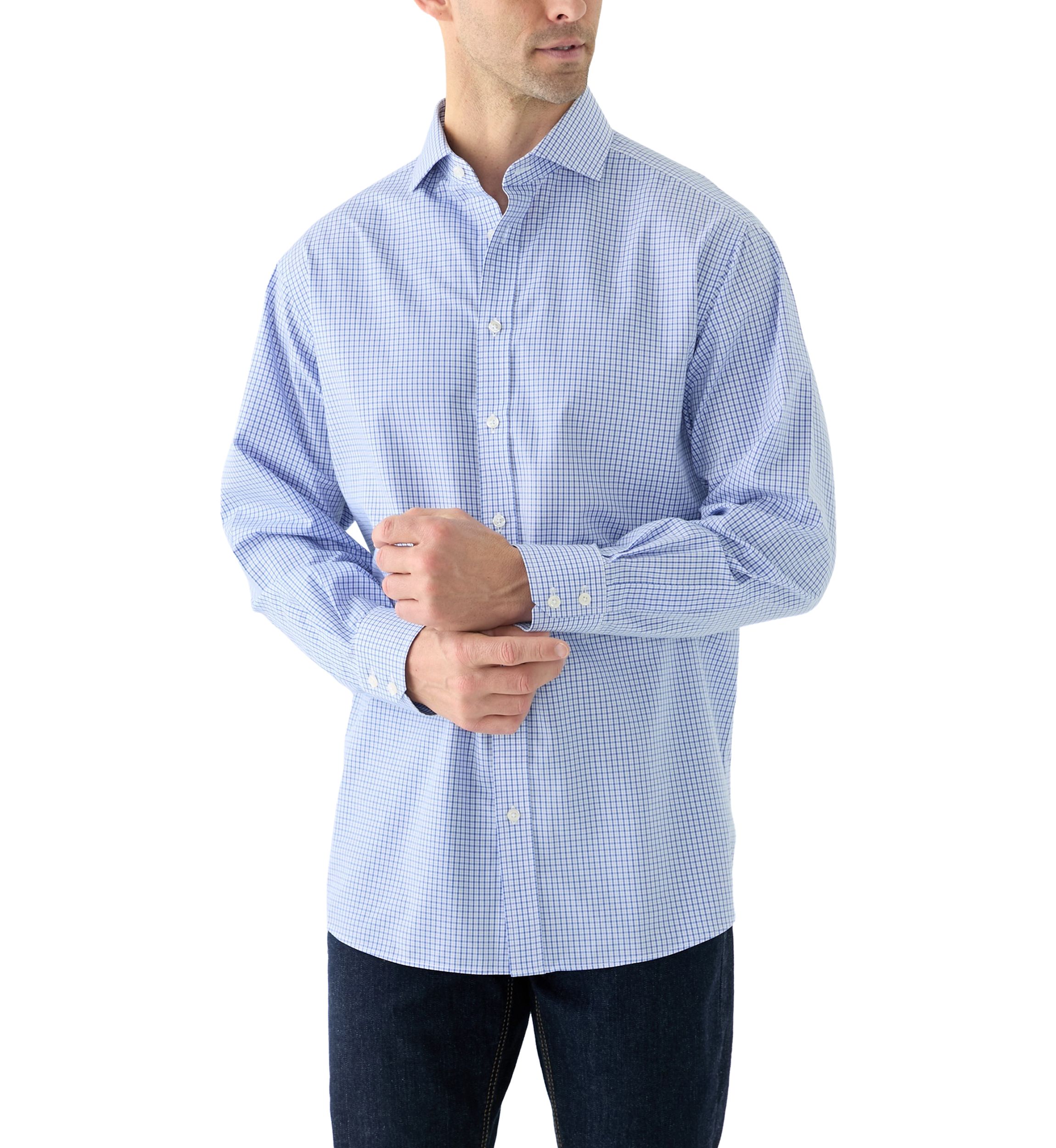 Mens Cutaway Collar Non Iron Poplin Grid Check Shirt