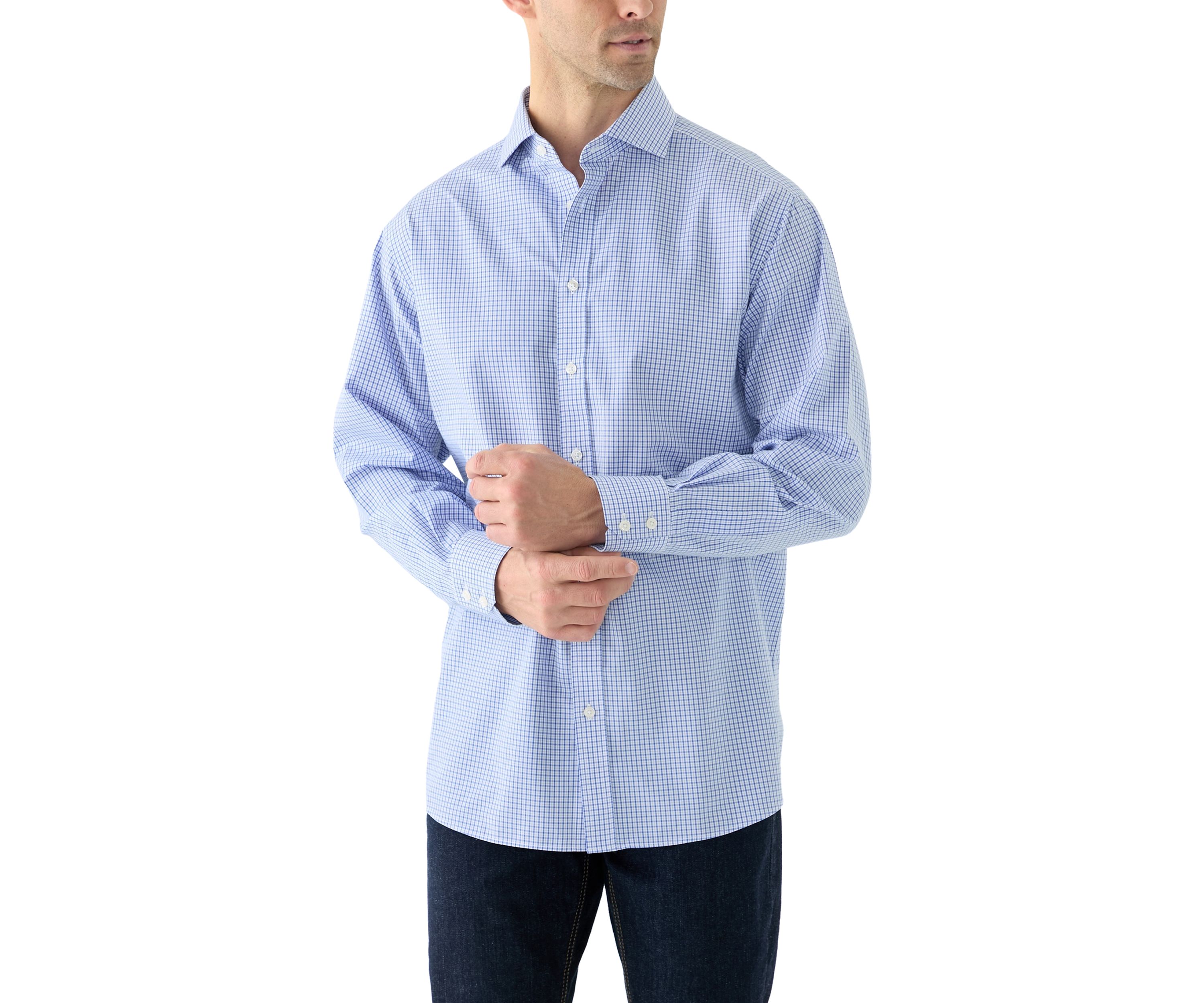 Mens Cutaway Collar Non Iron Poplin Grid Check Shirt
