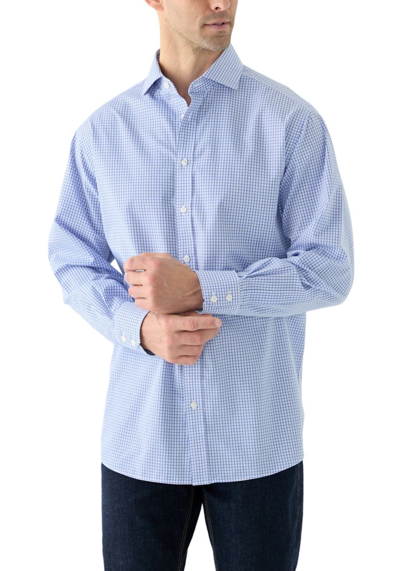 Mens Cutaway Collar Non Iron Poplin Grid Check Shirt