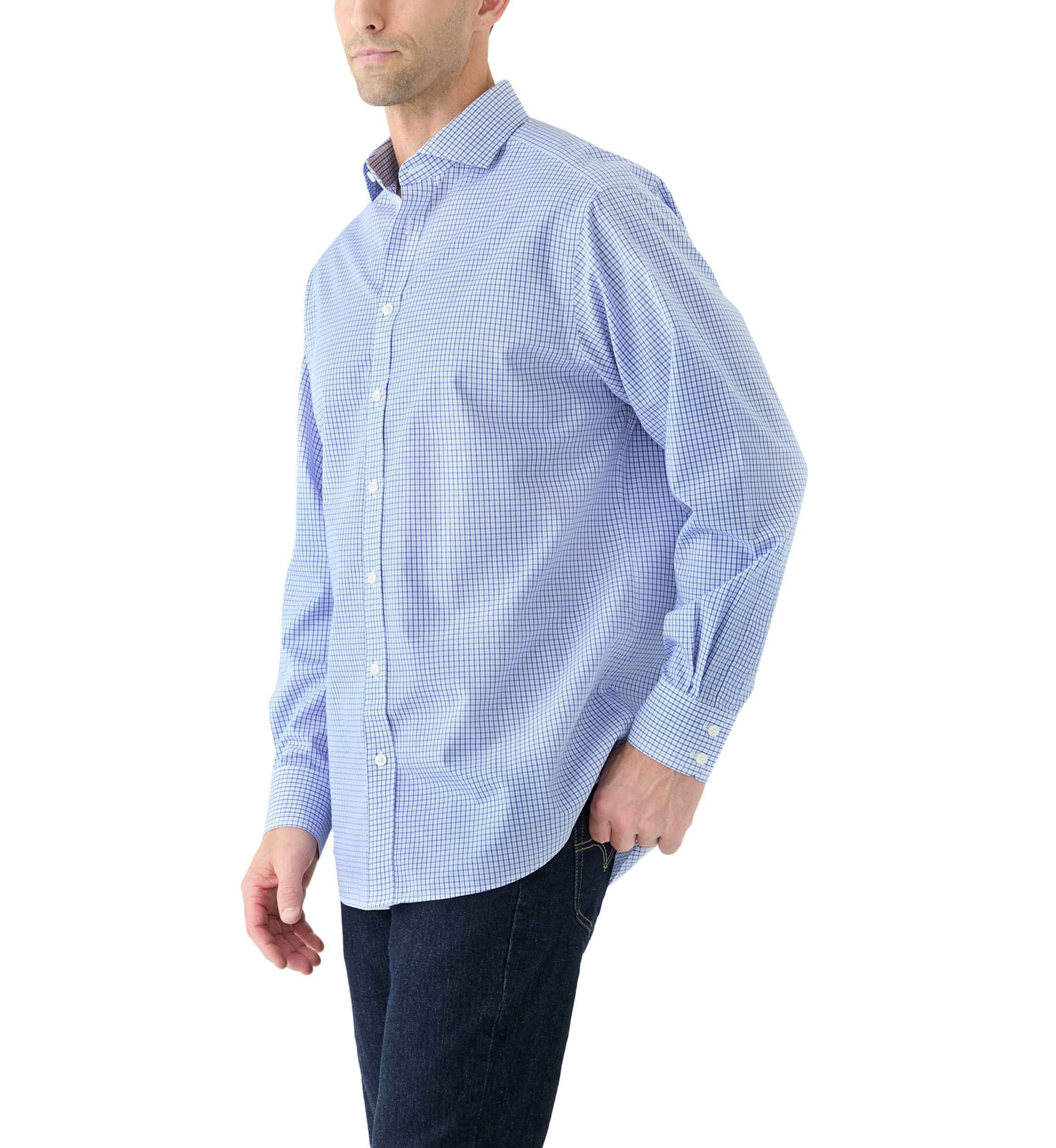 Mens Cutaway Collar Non Iron Poplin Grid Check Shirt