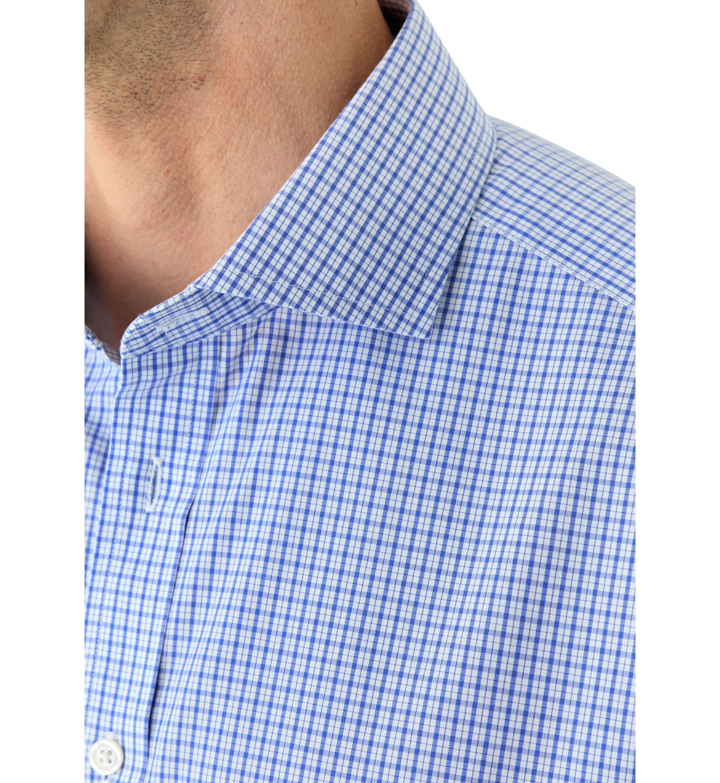 Mens Cutaway Collar Non Iron Poplin Grid Check Shirt
