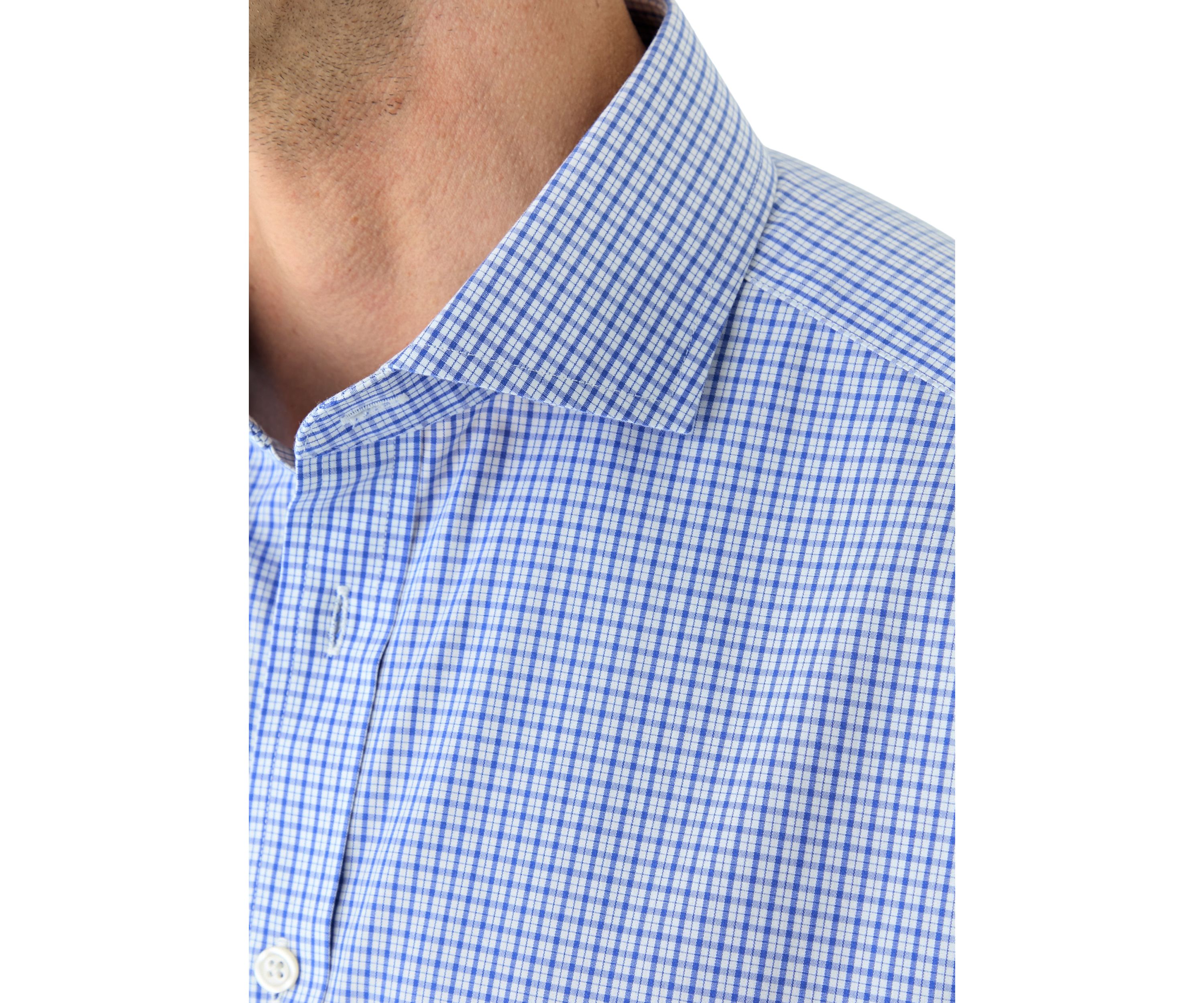 Mens Cutaway Collar Non Iron Poplin Grid Check Shirt