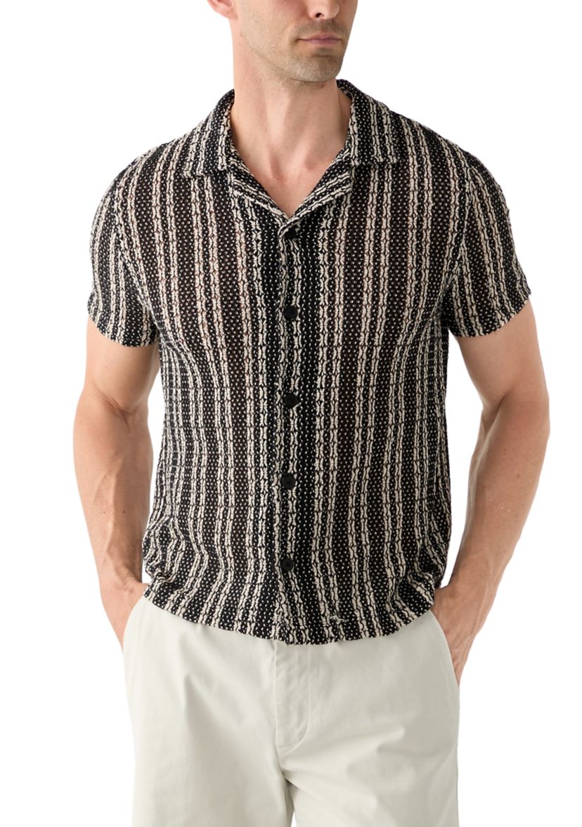 Mens Texture Stripe Button Front Shirt